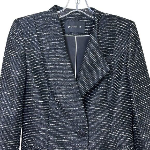 Lafayette 148 - Women’s Tweed Blazer, Silk Blend, Asymmetric, Black/White Size 4 - Picture 12 of 17